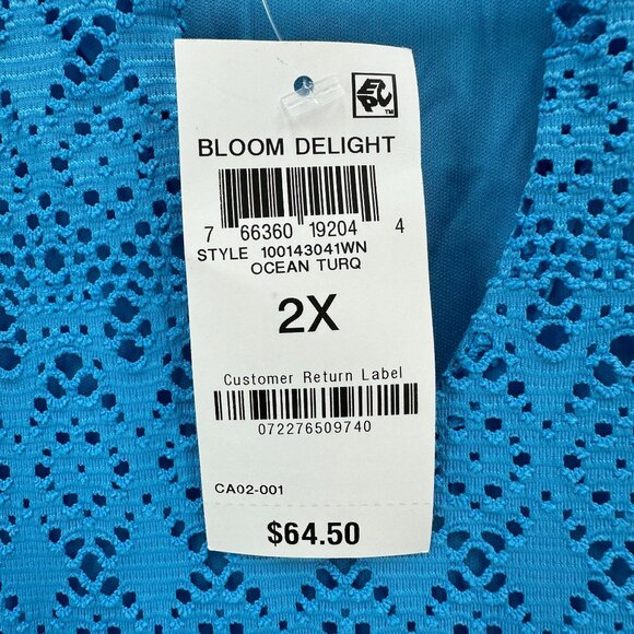 JM Collection Blouse Womnes Plus Size 2X Blue Pullover Short Sleeve Perforated - Picture 9 of 9